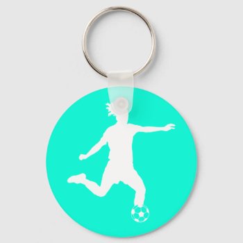 Soccer Silhouette Keychain Turquoise by sportsdesign at Zazzle
