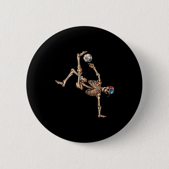 Soccer Skeleton Player Bicycle Kick Sport Hallowee Button (Front)