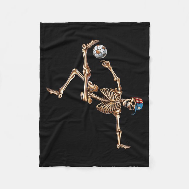 Soccer Skeleton Player Bicycle Kick Sport Hallowee Fleece Blanket (Front)