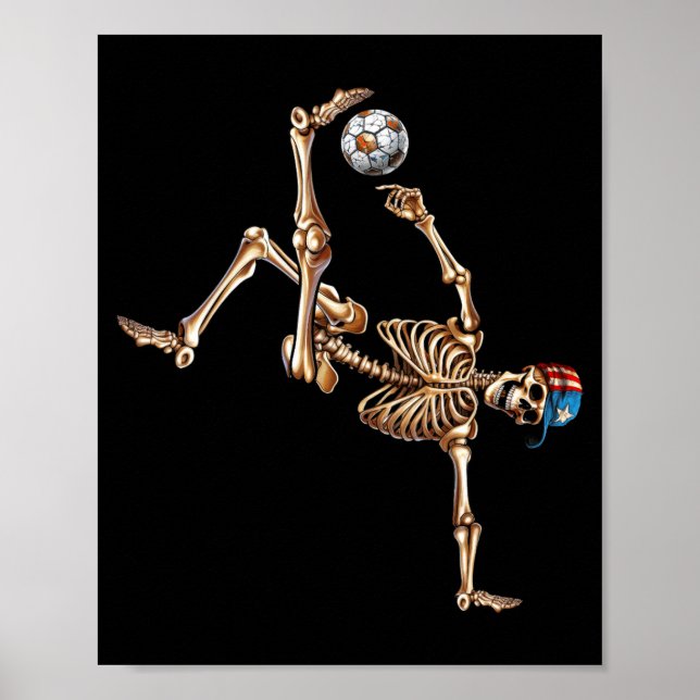Soccer Skeleton Player Bicycle Kick Sport Hallowee Poster (Front)