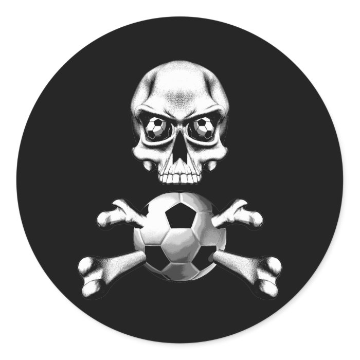 soccer skull and bones round sticker