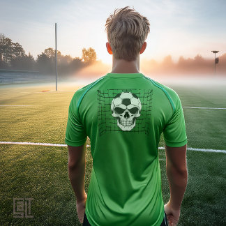 Soccer Skull in Goal Net - Dark Soccer T-Shirt