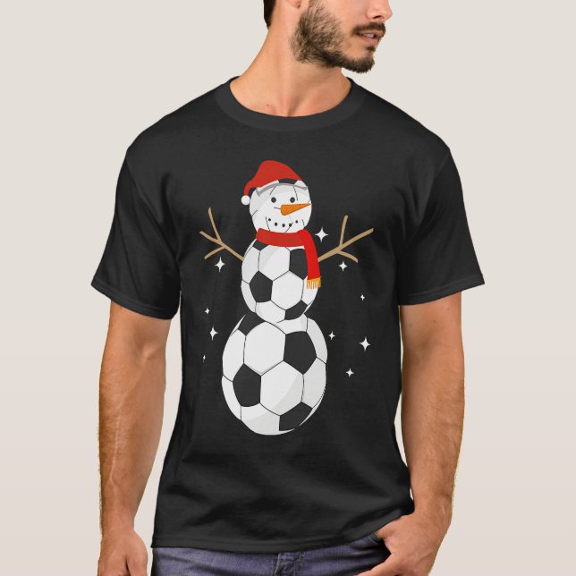 Soccer Snowman Christmas Snow Santa Hat Scarf  Hol T-Shirt (Front)