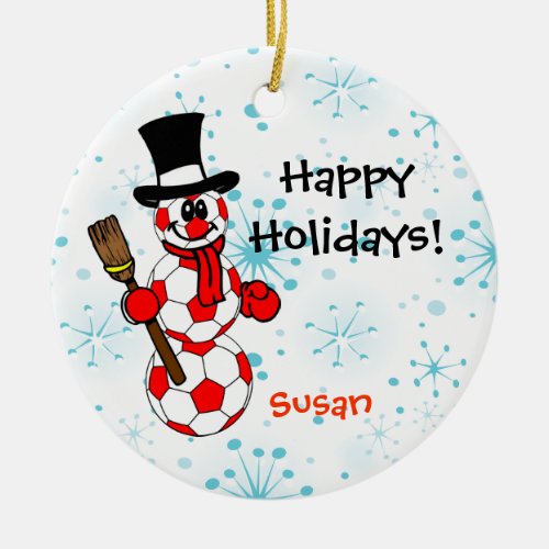Soccer Snowman Personalize Ornament