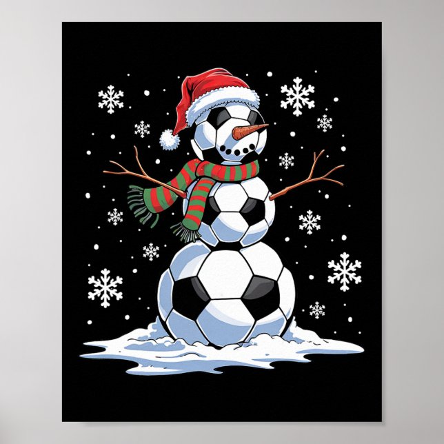 Soccer Snowman Soccer Player Santa Hat Christmas F Poster (Front)
