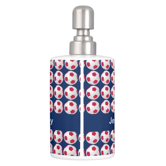 Soccer Soap Dispenser & Toothbrush Holder Set Red (Back)