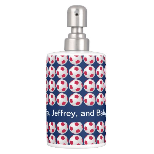 Soccer Soap Dispenser & Toothbrush Holder Set Red (Front)