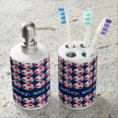 Soccer Soap Dispenser & Toothbrush Holder Set Red (Front)