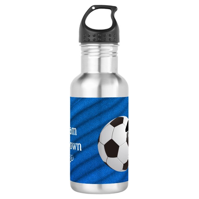 Soccer - Soccer player silhouette and Ball Stainless Steel Water Bottle (Front)