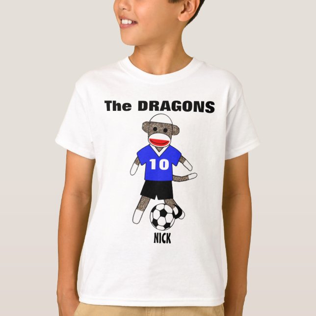 Soccer Sock Monkey T-Shirt (blue) - Customized (Front)
