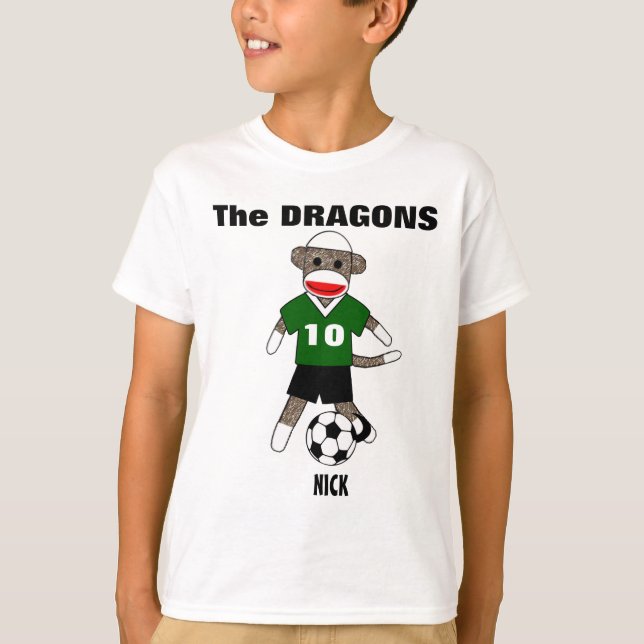 Soccer Sock Monkey T-Shirt (green) - Customized (Front)