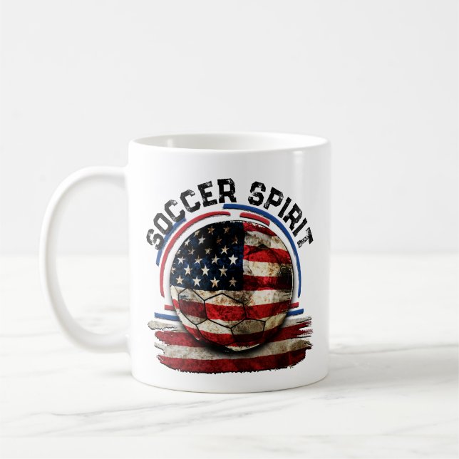 Soccer Spirit USA Customizable American Flag Pride Coffee Mug (Left)