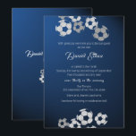 Soccer Sport Bar Mitzvah Invitation<br><div class="desc">Silver Soccer Balls,  sports Bar Mitzvah invitation for the bar mitzvah or bat mitzvah who plays soccer.  Classic dark blue gradient with silver soccer balls.  Editable text in dark blue on both front and back of card.</div>