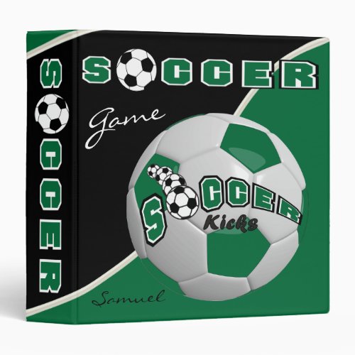 Soccer Sport Game  Dark Green  DIY Name 3 Ring Binder