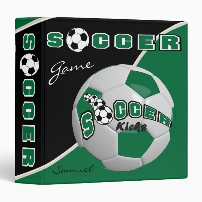 Soccer Sport Game | Dark Green | DIY Name 3 Ring Binder (Front/Spine)