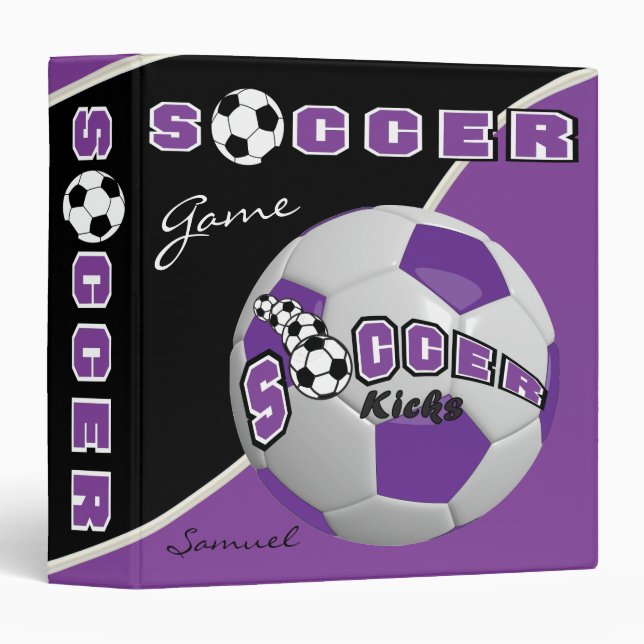 Soccer Sport Game | Purple | DIY Name 3 Ring Binder (Front/Spine)
