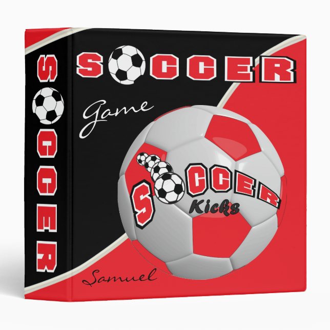 Soccer Sport Game | Red | DIY Name 3 Ring Binder (Front/Spine)