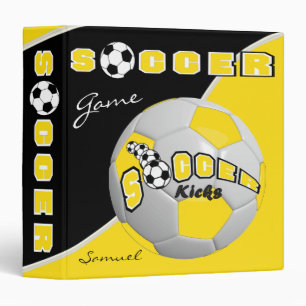 Soccer Sport Game Yellow DIY Name 3 Ring Binder