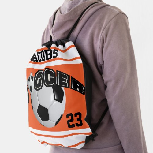 Soccer Sport Jersey  DIY Name and Number  Orange Drawstring Bag