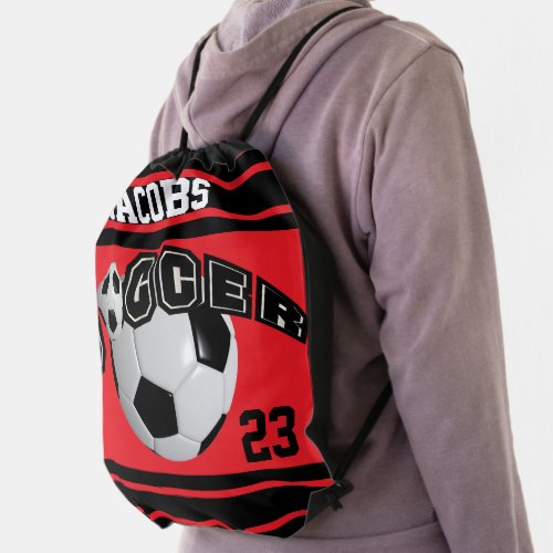 Soccer Sport Jersey  DIY Name and Number  Red Drawstring Bag