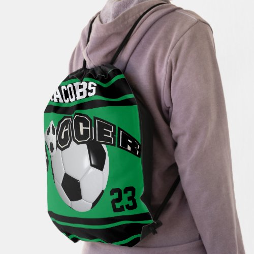 Soccer Sport Jersey  DIY Name  Number  Green Drawstring Bag