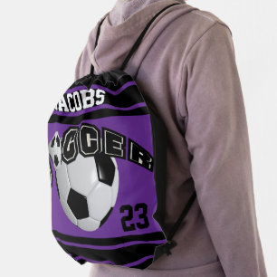 Soccer Sport Jersey DIY Name & Number Purple Drawstring Bag
