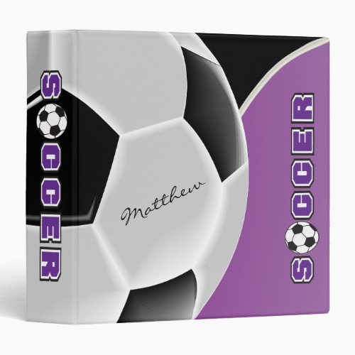Soccer Sport  Purple  DIY Name 3 Ring Binder