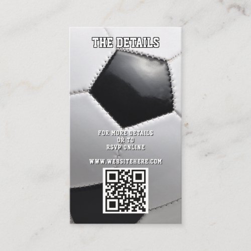 Soccer Sport QR Code Details Enclosure Card