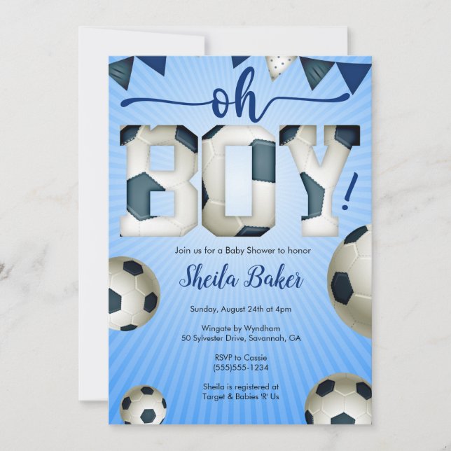 Soccer Sports Baby Shower Invitation - Oh Boy (Front)