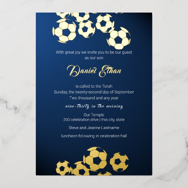 Soccer Sports Bar Mitzbah Foil Invitation (Front)