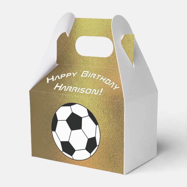 Soccer Sports Birthday Party Dark Gold White Favor Boxes (Front Side)