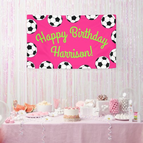 Soccer Sports Birthday Party Pink Banner