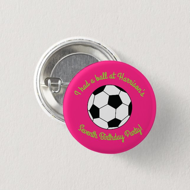 Soccer Sports Birthday Party Pink Button (Front & Back)