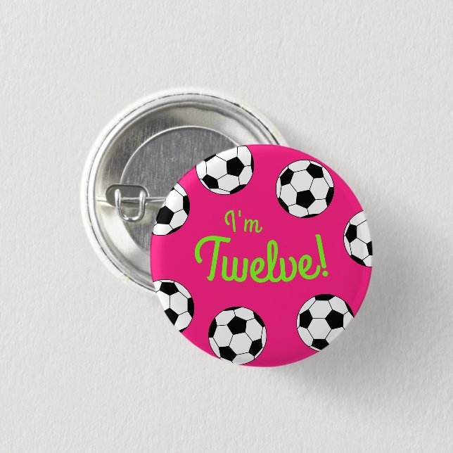 Soccer Sports Birthday Party Pink Button (Front & Back)