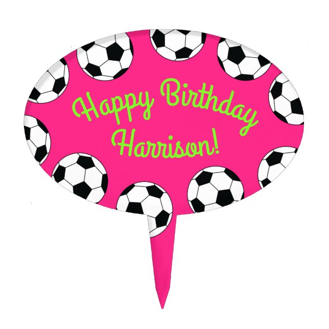 Soccer Sports Birthday Party Pink Cake Topper (Front)