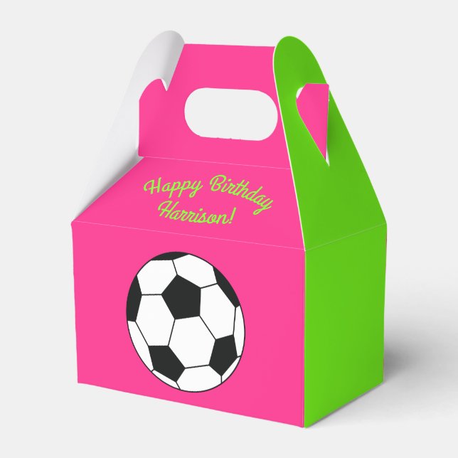 Soccer Sports Birthday Party Pink Favor Boxes (Back Side)