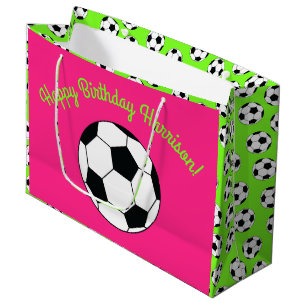 Soccer Sports Birthday Party Pink Large Gift Bag