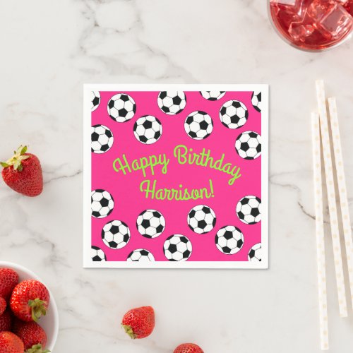 Soccer Sports Birthday Party Pink Napkins