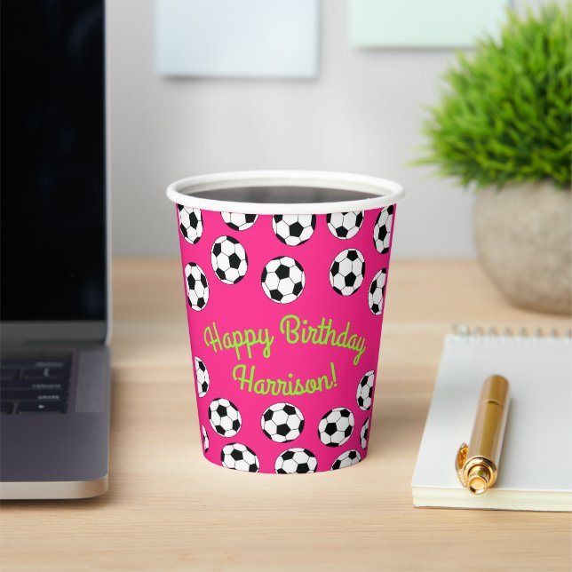 Soccer Sports Birthday Party Pink Paper Cups (Insitu)