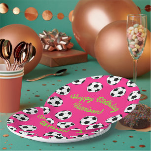 Soccer Sports Birthday Party Pink Paper Plates