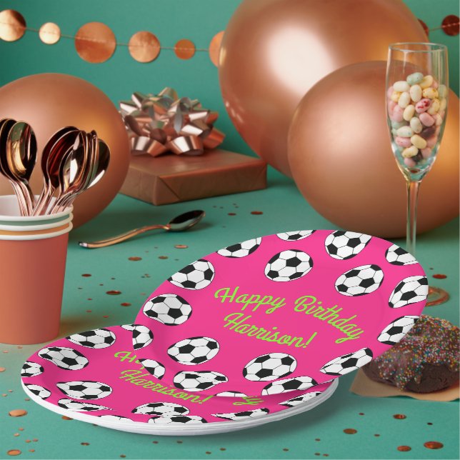 Soccer Sports Birthday Party Pink Paper Plates (Multi)