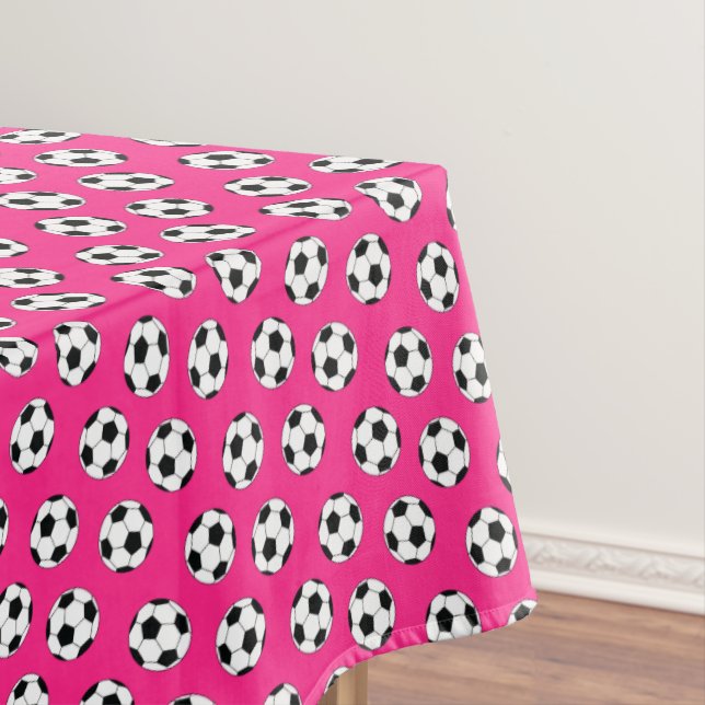 Soccer Sports Birthday Party Pink Tablecloth (In Situ)