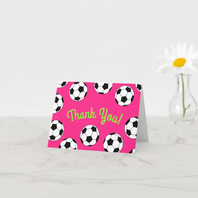 Soccer Sports Birthday Party Pink Thank You Card | Zazzle