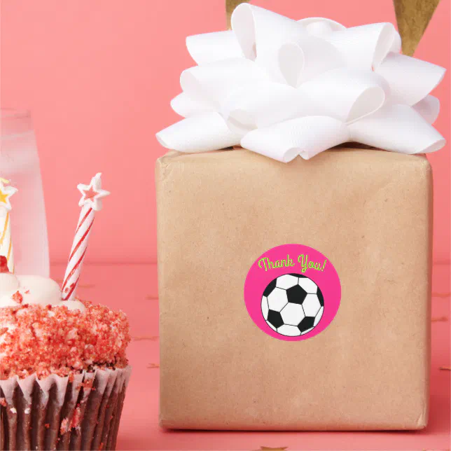 Soccer Sports Birthday Party Thank You Pink Classic Round Sticker | Zazzle