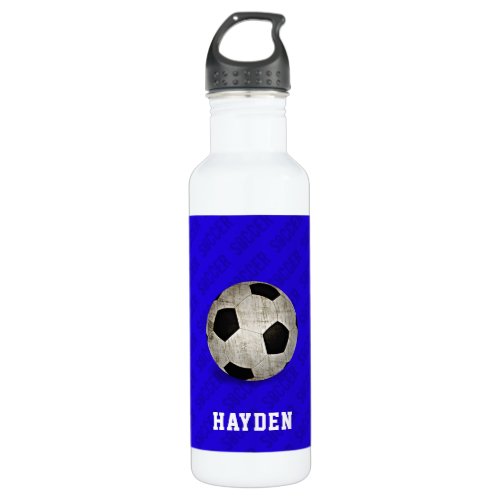 Soccer Sports Blue White Personalized Stainless Steel Water Bottle