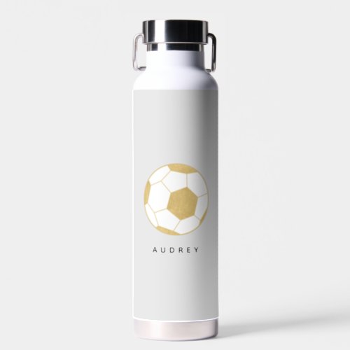 Soccer Sports Custom Name Gold Gray Water Bottle