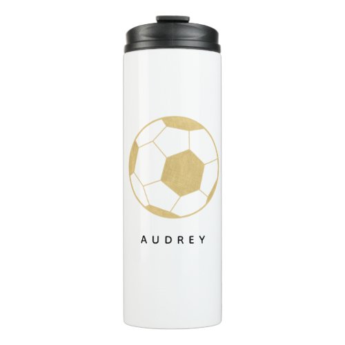 Soccer Sports Custom Name Gold Gray Water Bottle