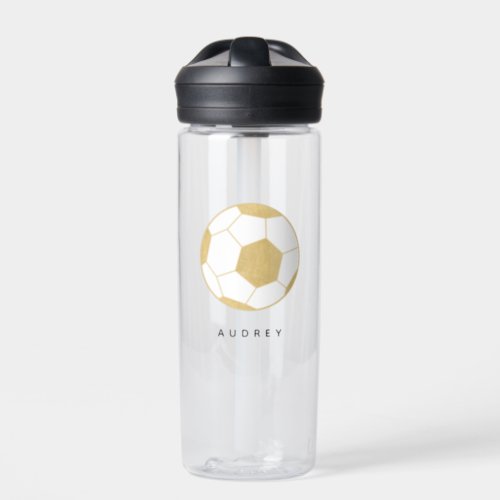 Soccer Sports Custom Name Gold Water Bottle