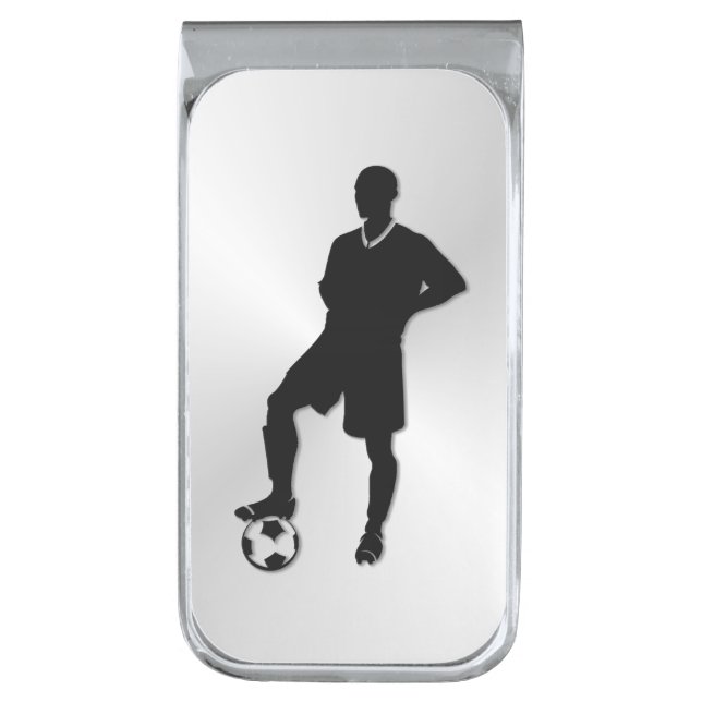 Soccer  / Sports Design Silver Finish Money Clip (Front Vertical)