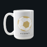 Soccer Sports Gift Custom Name Gold Coffee Mug<br><div class="desc">This personalized mug featuring a gold soccer ball will delight the soccer (or football) lover in your life. Text is customizable. Part of a collection from Parcel Studios. *The gold foil detail is simulated. Real foil will not be used in the final product.</div>